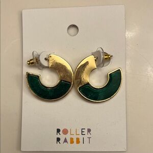 Roller Rabbit Gold and Green Crescent Earrings